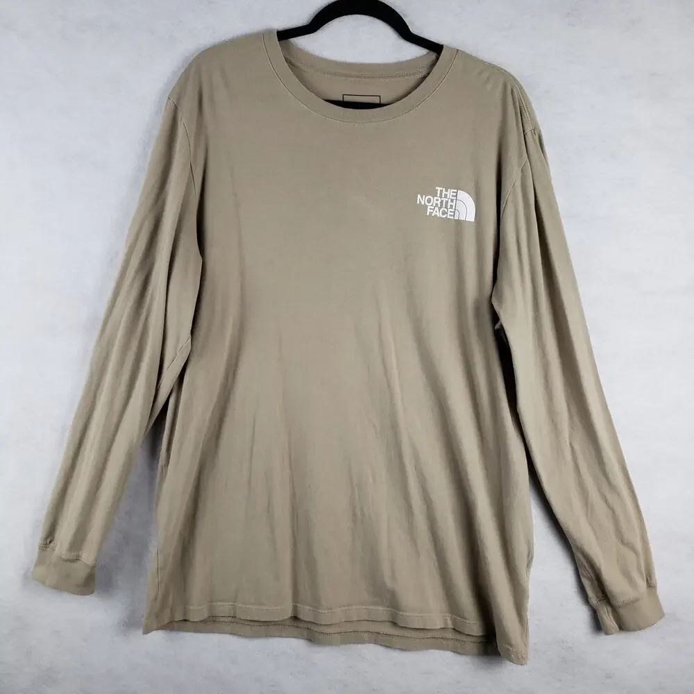 The North Face Men's XL Long Sleeve Graphic Tee Tan Black Logo Neutral Gorpcore